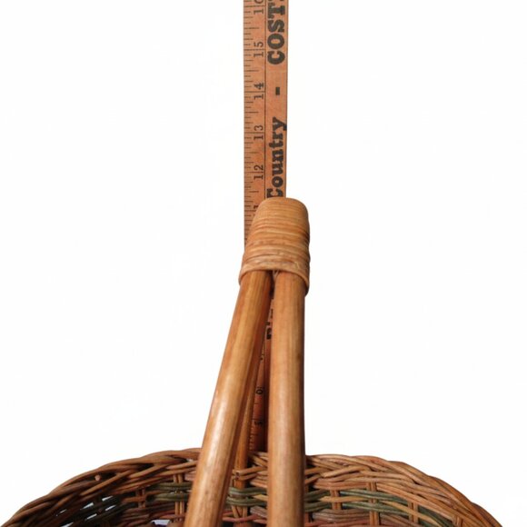 Vintage Beaded Wicker Basket Harvest Gathering Basket Rustic Farmhouse Decor - Picture 5 of 9